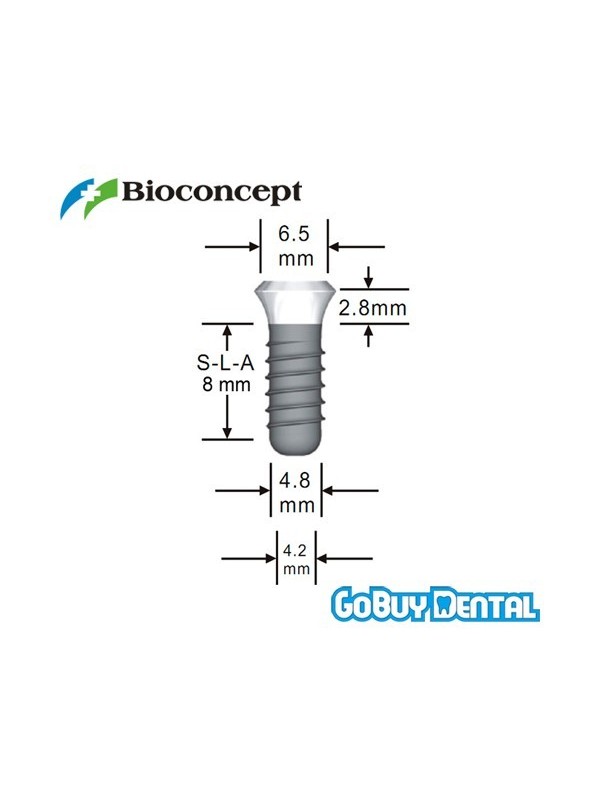 Straumann Compatible Standard Implants Ф 4.8 mm- L 8mm (Wide Neck  Ф 6.5 mm) 