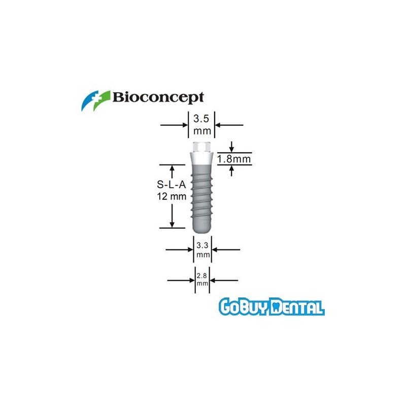 Straumann Compatible Standard Plus Implants Ф 3.3 mm- L 12mm (Narrow Neck  Ф 3.5 mm) 