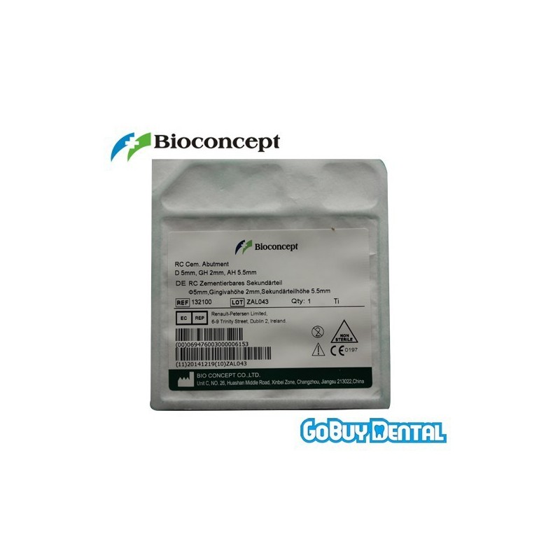 Straumann compatible Bioconcept RC Cementable Abutment D 5.0, GH 2, AH 5.5