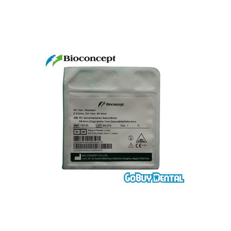 Straumann compatible Bioconcept RC Cementable abutment, Ø6.5mm, Gingiva height 1mm, Abutment Height 4mm