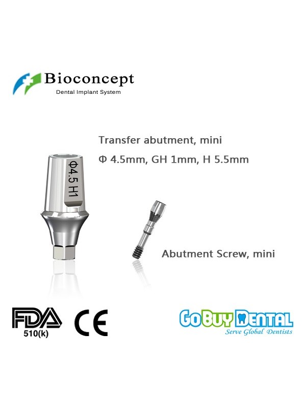 Bioconcept Hexagon NC transfer abutment φ4.5mm, gingival height 1mm, height 5.5mm