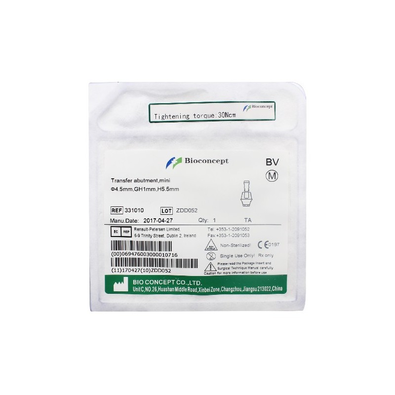 Bioconcept Hexagon NC transfer abutment φ4.5mm, gingival height 1mm, height 5.5mm