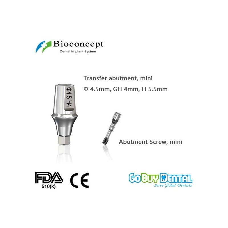 Bioconcept Hexagon NC transfer abutment φ4.5mm, gingival height 4mm, height 5.5mm