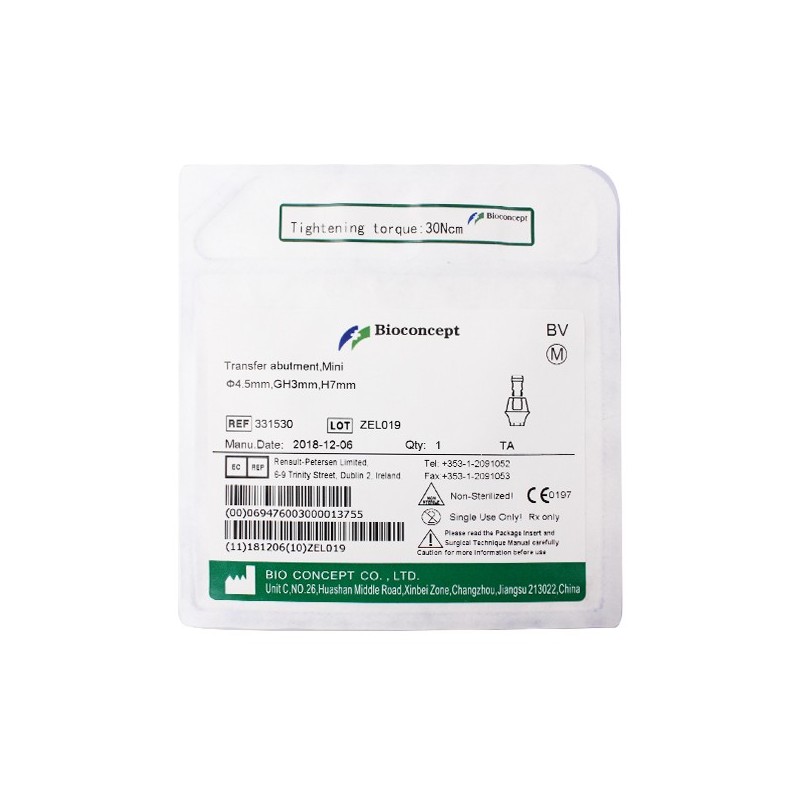 Bioconcept Hexagon mini transfer abutment φ4.5mm, gingival height 3mm, height 7mm