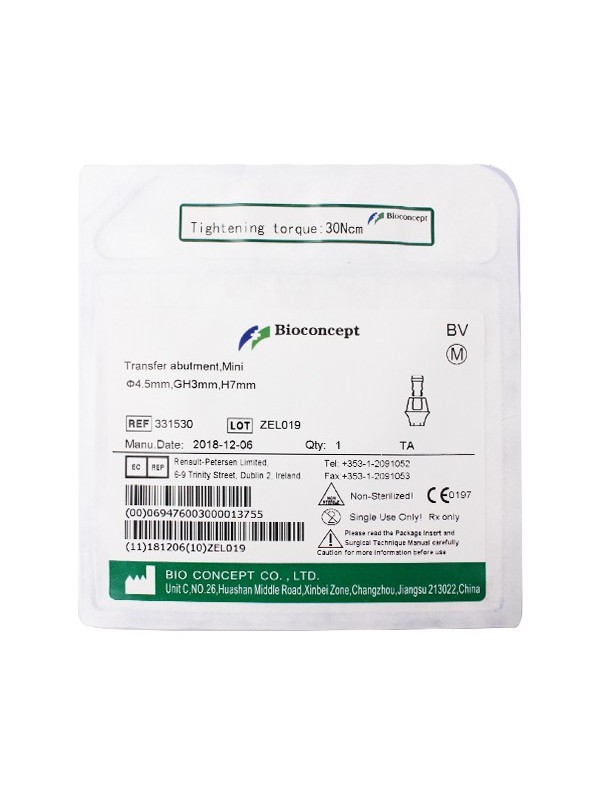 Bioconcept Hexagon mini transfer abutment φ4.5mm, gingival height 3mm, height 7mm