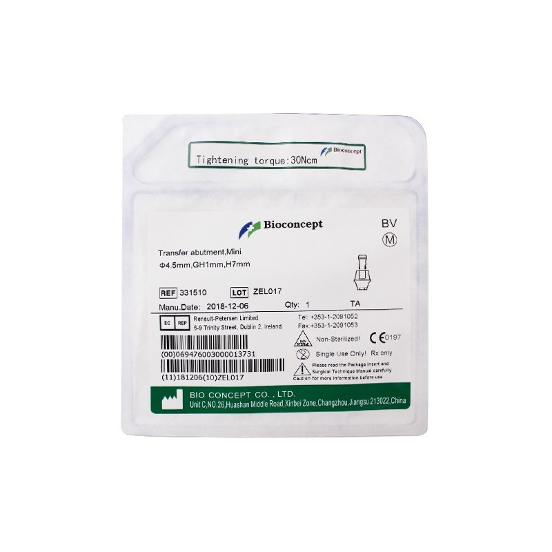 Bioconcept Hex mini transfer abutment φ4.5mm, gingival height 1mm, height 7mm(331510)