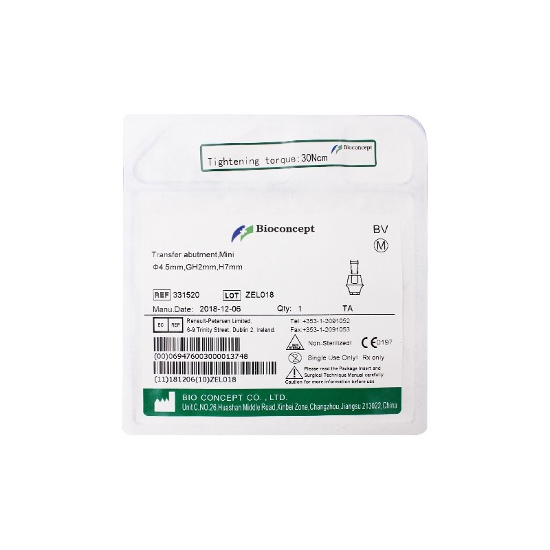 Bioconcept Hexagon mini transfer abutment φ4.5mm, gingival height 2mm, height 7mm(331520)