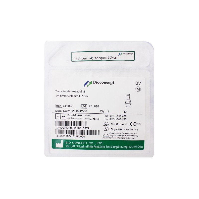 Bioconcept Hexagon mini transfer abutment φ4.5mm, gingival height 5mm, height 7mm