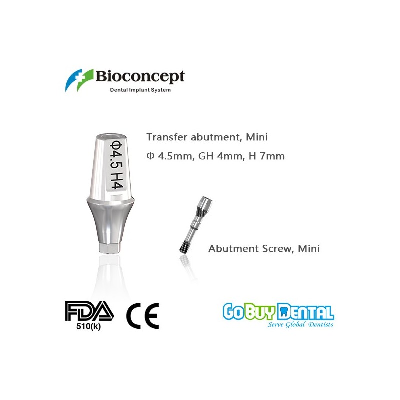 Bioconcept Hexagon mini transfer abutment φ4.5mm, gingival height 4mm, height 7mm