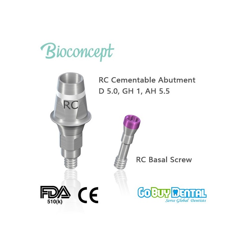 RC Cementable abutment, Ø 5.0mm, Gingiva height 1mm, Abutment Height 5.5mm