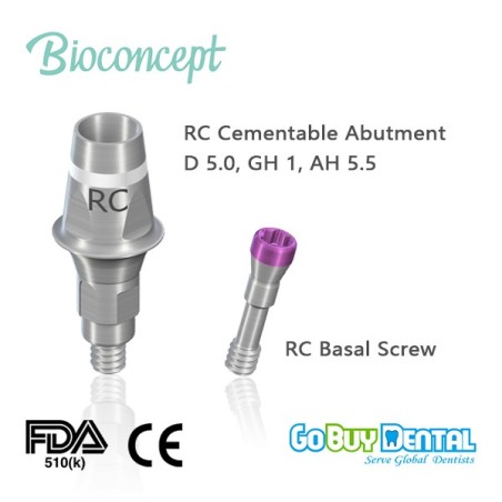 RC Cementable abutment, Ø 5.0mm, Gingiva height 1mm, Abutment Height 5.5mm