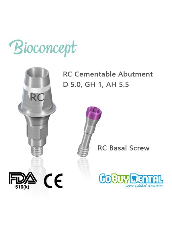 RC Cementable abutment, Ø 5.0mm, Gingiva height 1mm, Abutment Height 5.5mm