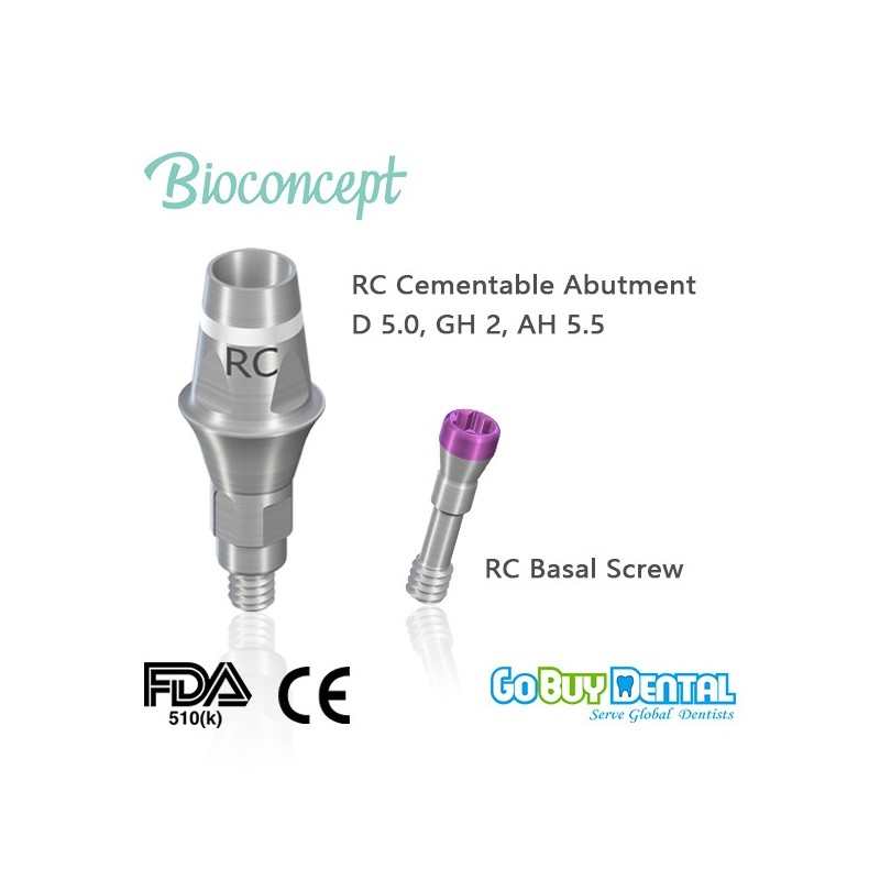 Straumann compatible Bioconcept RC Cementable Abutment D 5.0, GH 2, AH 5.5