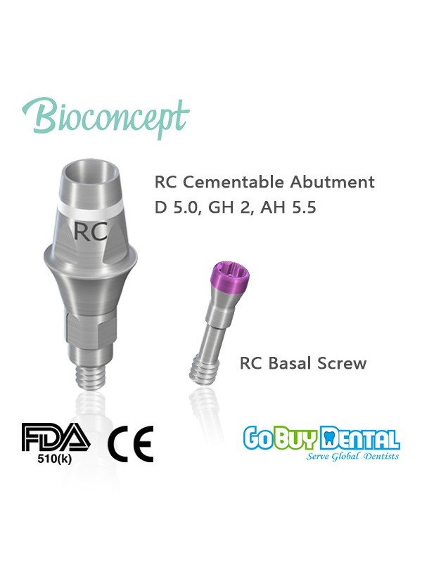 Straumann compatible Bioconcept RC Cementable Abutment D 5.0, GH 2, AH 5.5