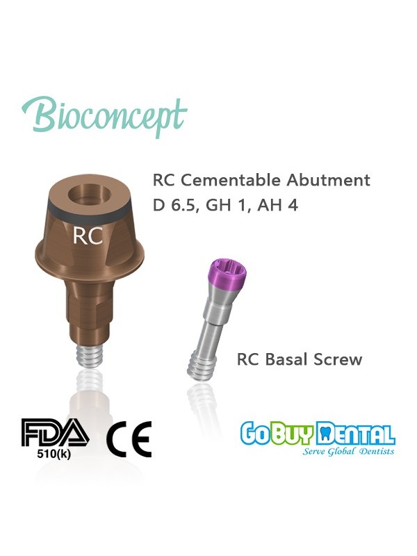 Straumann compatible Bioconcept RC Cementable abutment, Ø6.5mm, Gingiva height 1mm, Abutment Height 4mm