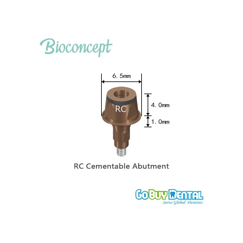Straumann compatible Bioconcept RC Cementable abutment, Ø6.5mm, Gingiva height 1mm, Abutment Height 4mm