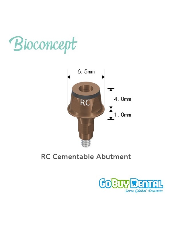 Straumann compatible Bioconcept RC Cementable abutment, Ø6.5mm, Gingiva height 1mm, Abutment Height 4mm
