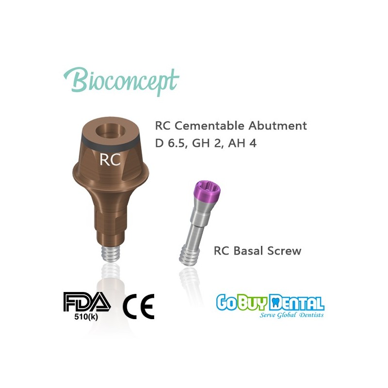 RC Cemented abutment, Ø6.5mm, Gingiva height 2mm, Abutment Height 4mm