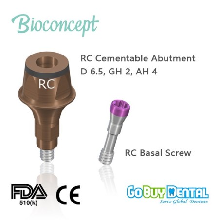 RC Cemented abutment, Ø6.5mm, Gingiva height 2mm, Abutment Height 4mm