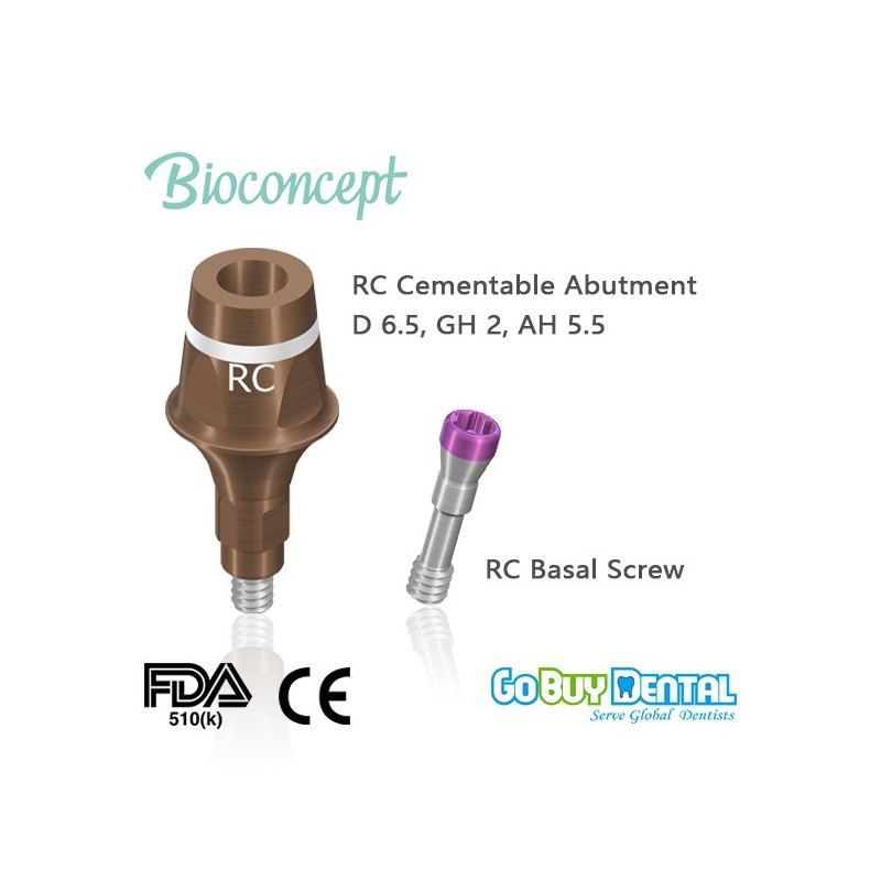 Straumann compatible Bone Level RC Cementable Abutment, D 6.5, GH 2, AH 5.5