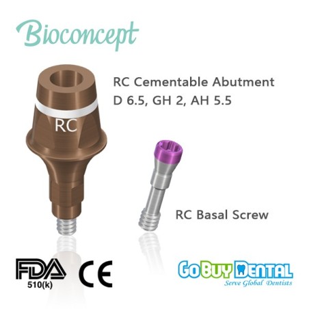 Straumann compatible Bone Level RC Cementable Abutment, D 6.5, GH 2, AH 5.5