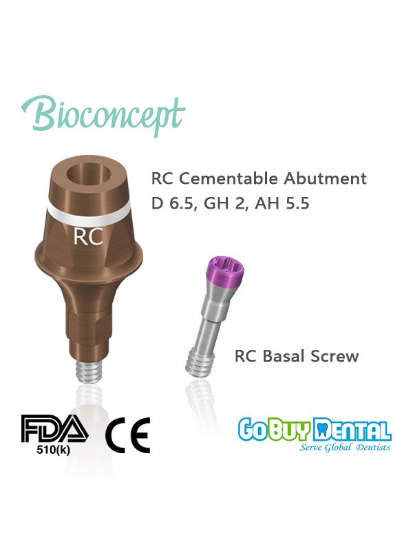 Straumann compatible Bone Level RC Cementable Abutment, D 6.5, GH 2, AH 5.5
