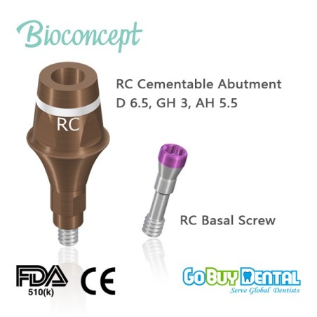 Bone level RC Cementable.Abutment, D 6.5mm ,GH 3mm, AH 5.5mm
