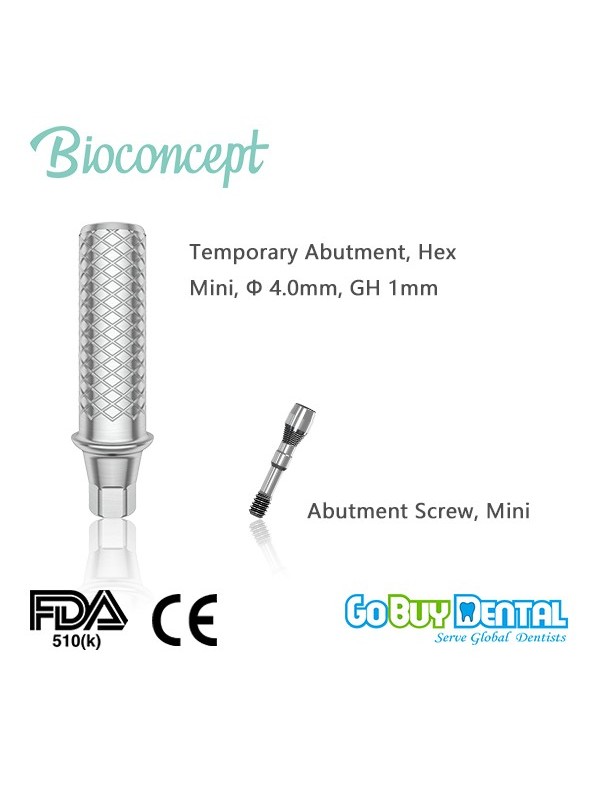 Bioconcept Hex mini temporary abutment φ4.0mm, gingival height 1mm, height 10mm