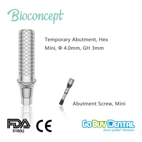 Bioconcept Hex mini temporary abutment φ4.0mm, gingival height 3mm, height 10mm