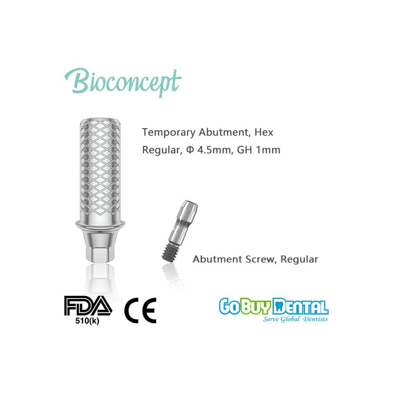 Bioconcept Hex regualr temporary abutment φ4.5mm, gingival height 1mm, height 10mm