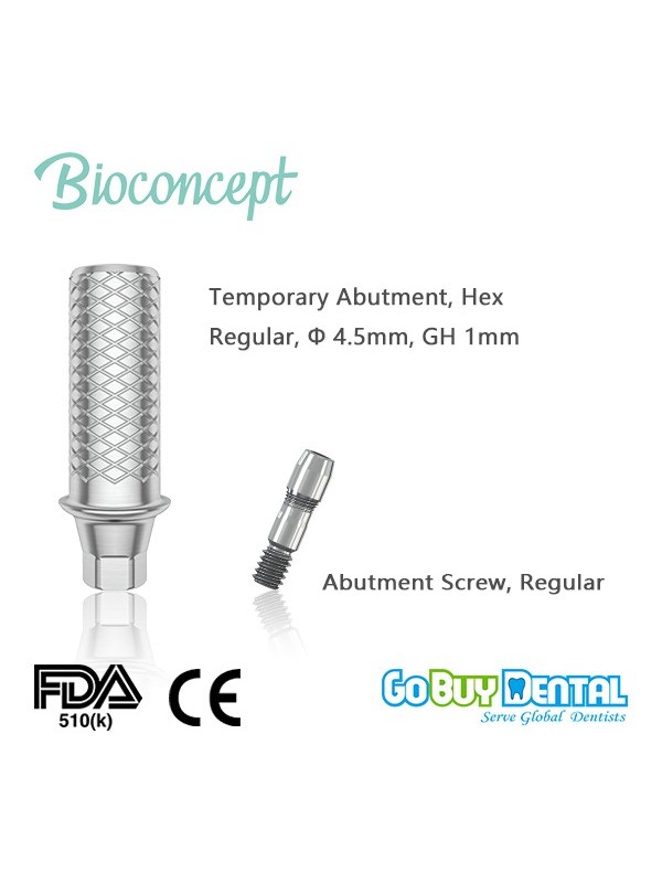 Bioconcept Hex regualr temporary abutment φ4.5mm, gingival height 1mm, height 10mm