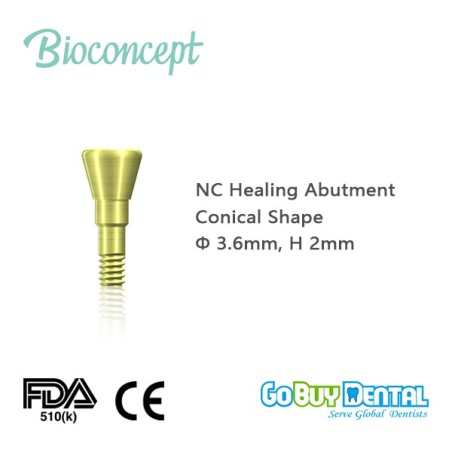 Straumann compatible NC Healing Abutment., conical, Diameter 3.6, Height 2